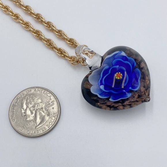 Murano Style Glass Heart Pendant Necklace - Picture 6 of 10